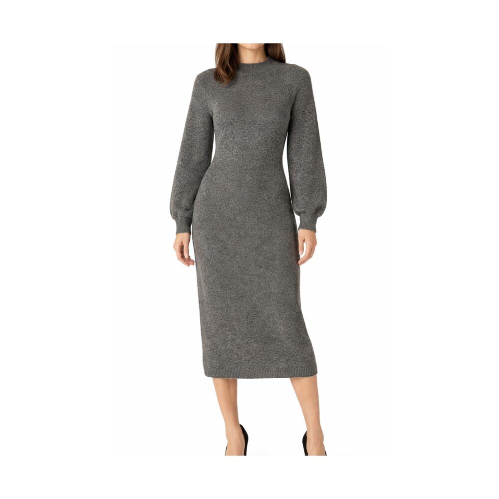 H&M Sweater Dress Womens Size XS Gray Midi Long Sleeve Crew Neck Body Con EUC